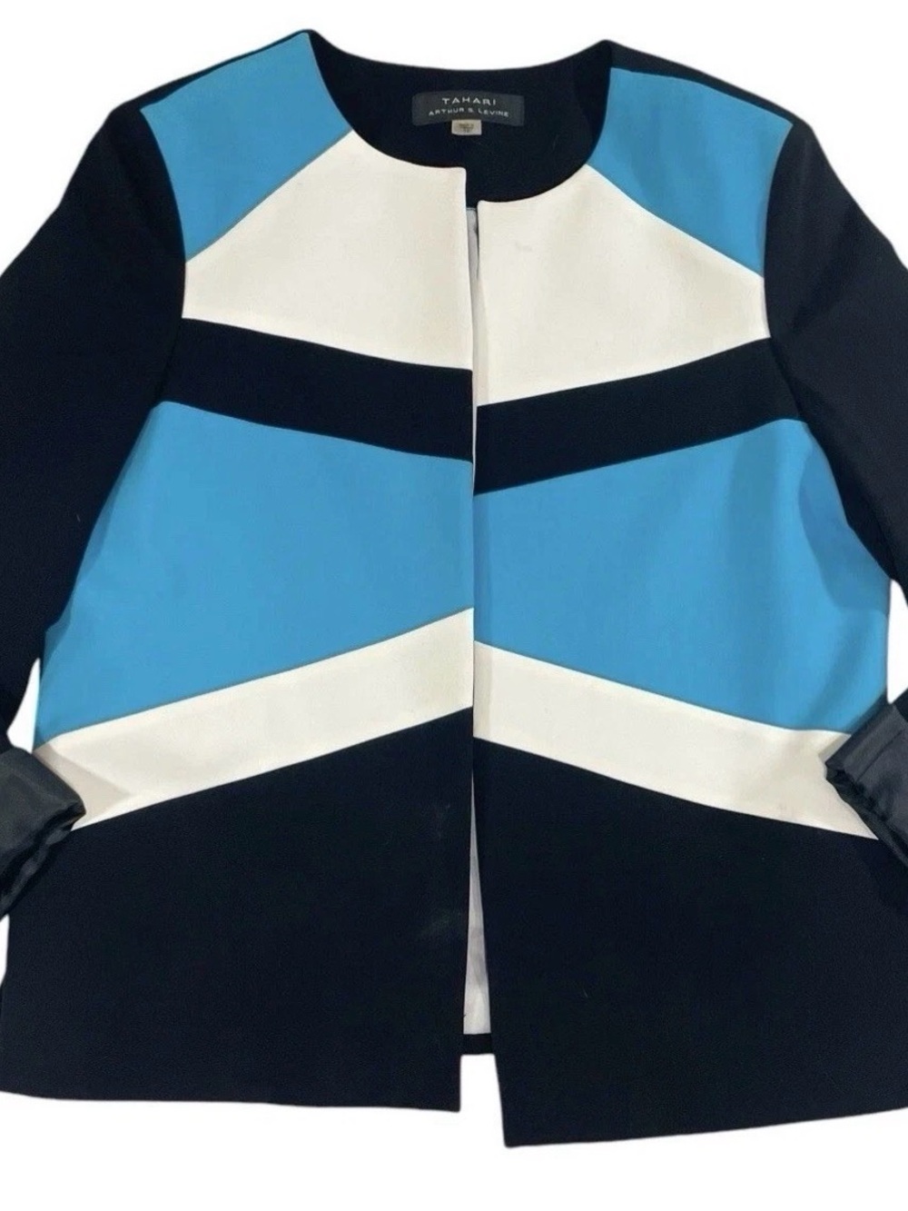 Tahari Asl Women's Colorblock Roundneck Flyaway Jacket Blazer Size 12